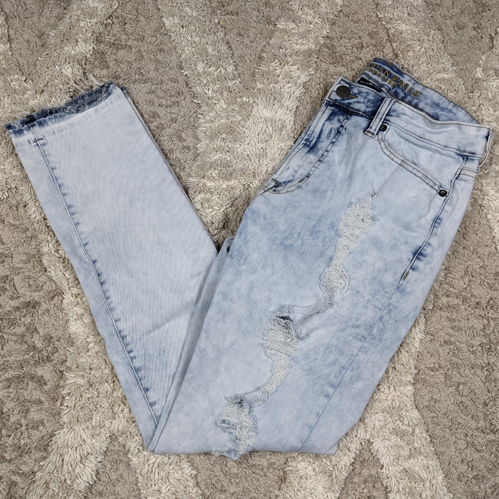 American Eagle Jeans Extreme Flex Slim Acid Wash Distressed Raw Hem Men's 30x32